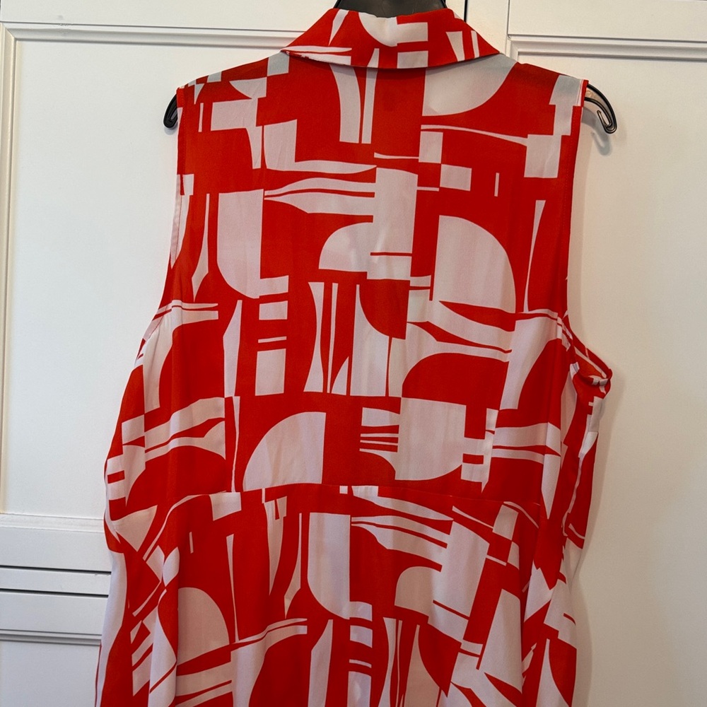 CAbi Orange and White Abstract Sleeveless Blouse- worn once - Picture 2 of 3